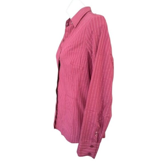 New York & Company Burgundy Stretch Stripe Front Collared Button-Up Top Size XL - Picture 4 of 8